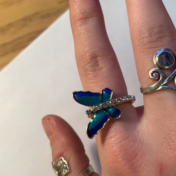 Blue Enamel Butterfly Ring - Picture 4 of 4